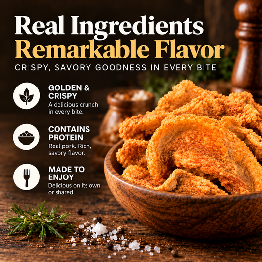 🐖 Seriously Crunchy. Seriously Delicious. Made with Real Pork. Contains Protein.-Elon